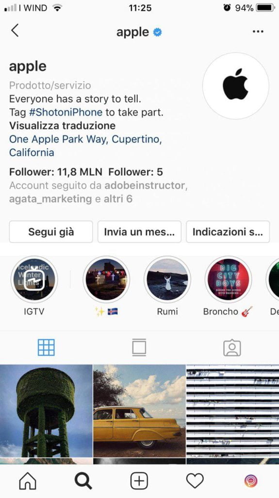 profilo apple instagram stories in evidenza